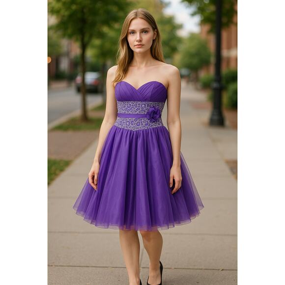 MAC DUGGAL Dress Size 6 Evening Gown Sequin Purple Fit Flare Sequin Bow Flaw - Picture 1 of 9